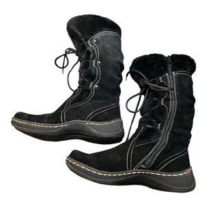Baretraps Elicia Black Leather Mid-Calf Wedge Boots — Women’s 7M